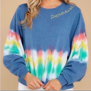 Vintage Havana Cropped Tie Dye Blue Paradise Sweatshirt Size L